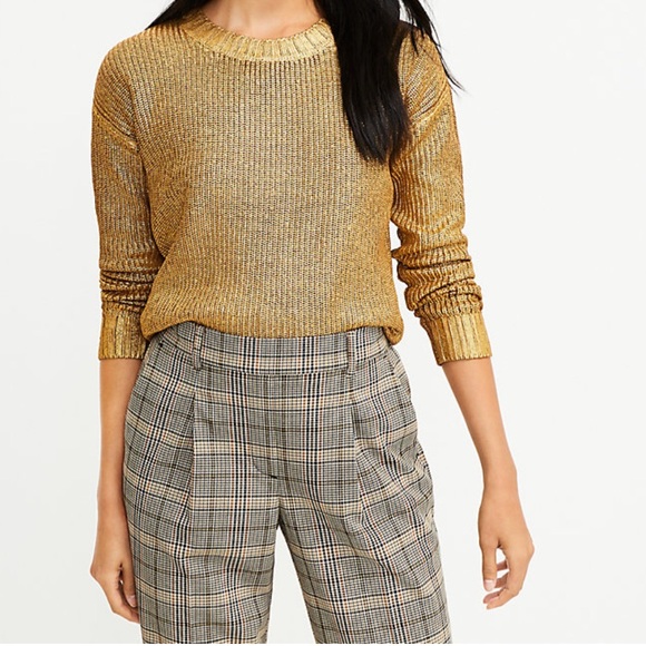 🍂🍁 Fall Loft Shimmer Ribbed Sweater Sz Large Petite - Picture 2 of 3